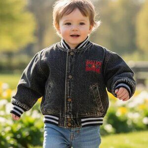Vintage Bugle Boy Sherpa Lined Black Denim Jacket 18-24 Months